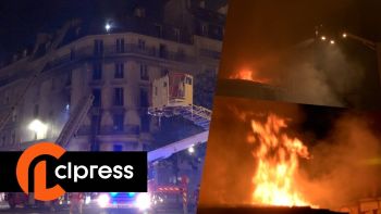 A building destroyed by flames in the 13th arrondissement of Paris
