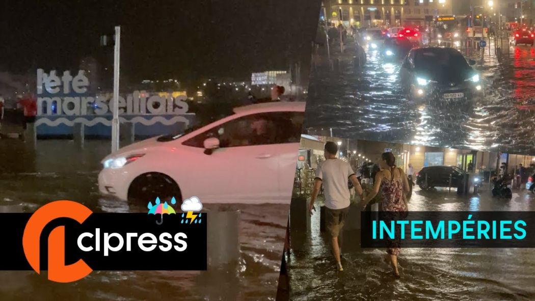 The Old Port of Marseille flooded due to bad weather.