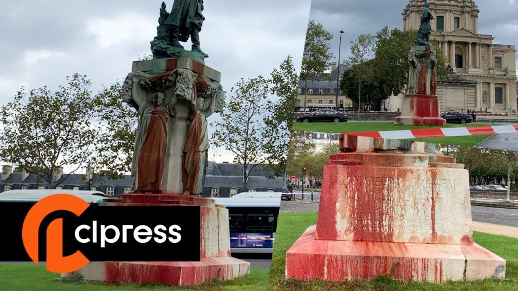 La statue de Gallieni recouverte de faux sang 