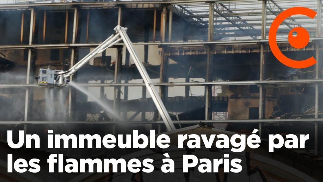 A building under construction ravaged by flames in Paris