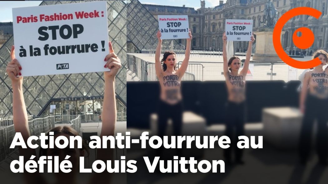 Action anti-fourrure au défilé Louis Vuitton de la Fashion Week Paris