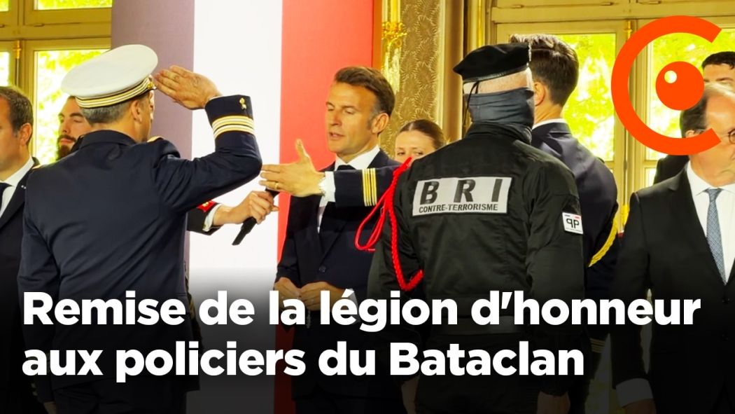 Emmanuel Macron is awarding the Legion of Honour to the police officers of the Bataclan.
