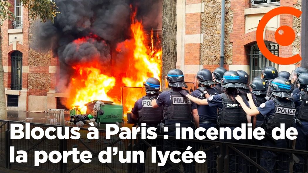 Blocus à Paris : incendie de la porte d’un lycée