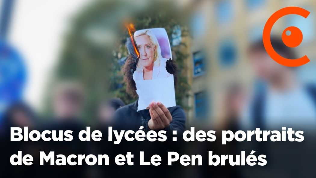Blocus de lycées : des portraits de Macron et Le Pen brulés