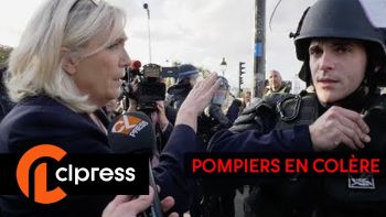 Manifestation des pompiers devant l'Assemblée Nationale / Marine Le Pen