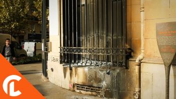 La banque de France incendiée par Piotr Pavlenski, artiste russe 