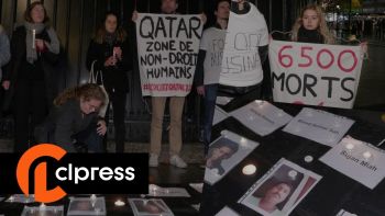Hommage devant l'ambassade du Qatar pour les ouvriers morts 